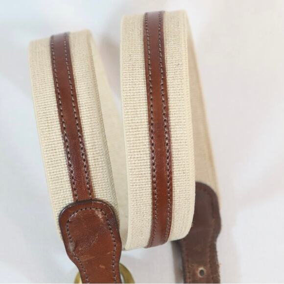 Millers Surcingle Mens Belt Small Brown Leather Ends Overlay On Beight Canvas - Picture 7 of 10